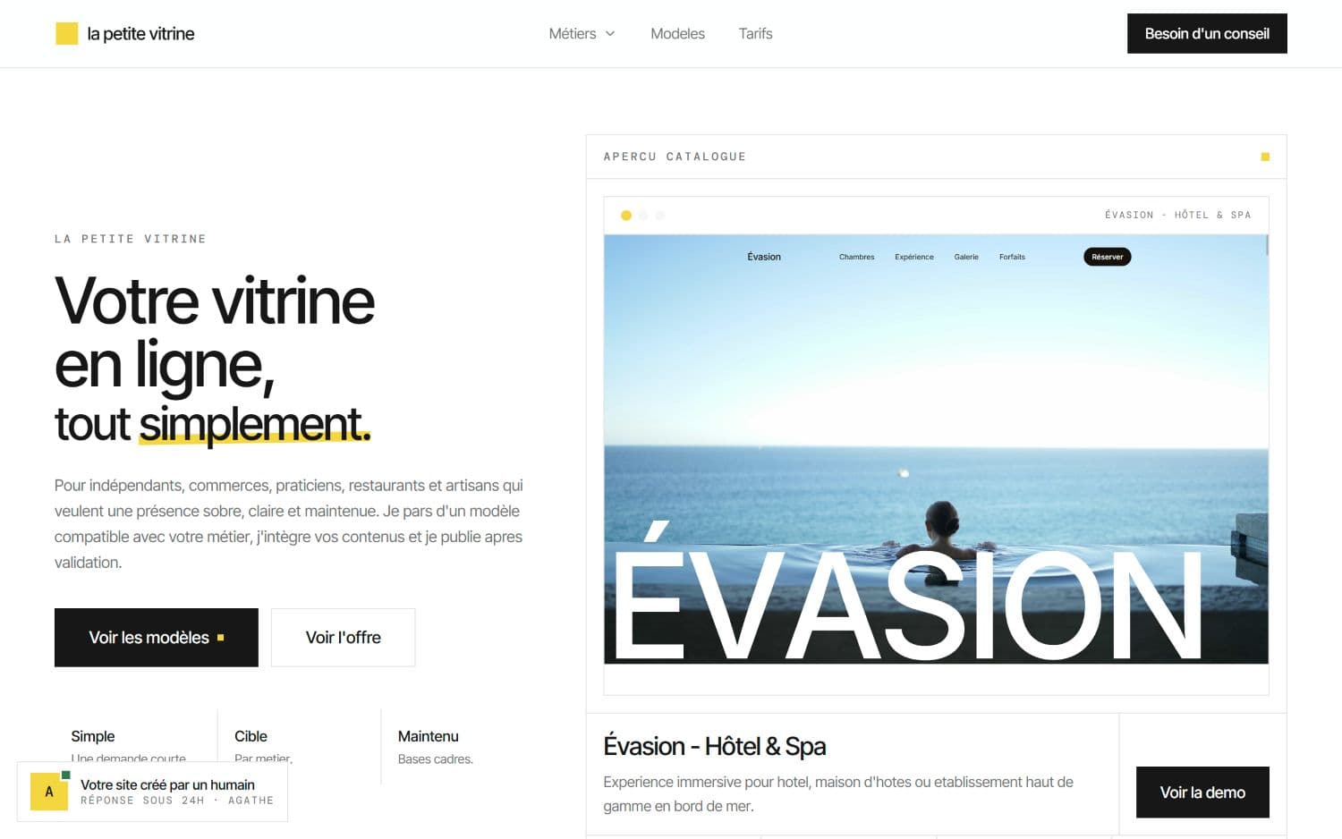 La Petite Vitrine — service de mise en ligne de mini-sites par métier